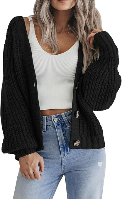 Cardigans for Women UK Short Open Front Jumpers with Buttons Ladies Loose Long Sleeve Knitwear Oversized Sweater