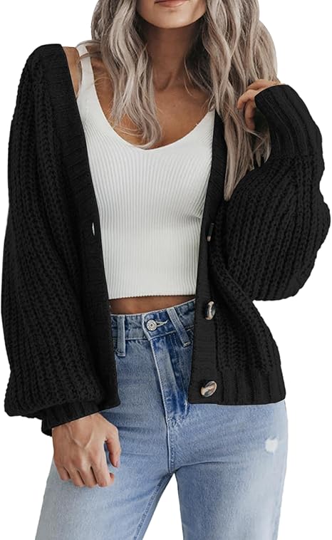 Cardigans for Women UK Short Open Front Jumpers with Buttons Ladies Loose Long Sleeve Knitwear Oversized Sweater