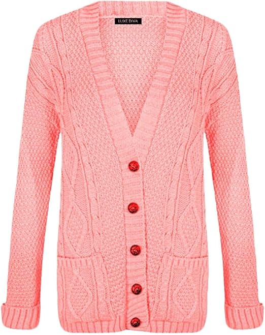 New Womens Everyday Long Sleeve Button Top Ladies Chunky Aran Cable Knit Grandad Cardigan