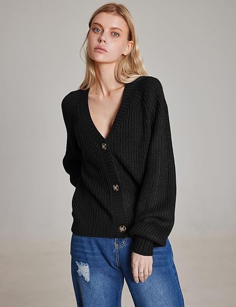 Cardigans for Women UK Short Open Front Jumpers with Buttons Ladies Loose Long Sleeve Knitwear Oversized Sweater