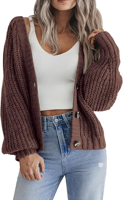 Cardigans for Women UK Short Open Front Jumpers with Buttons Ladies Loose Long Sleeve Knitwear Oversized Sweater