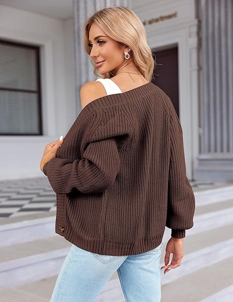 Cardigans for Women UK Short Open Front Jumpers with Buttons Ladies Loose Long Sleeve Knitwear Oversized Sweater
